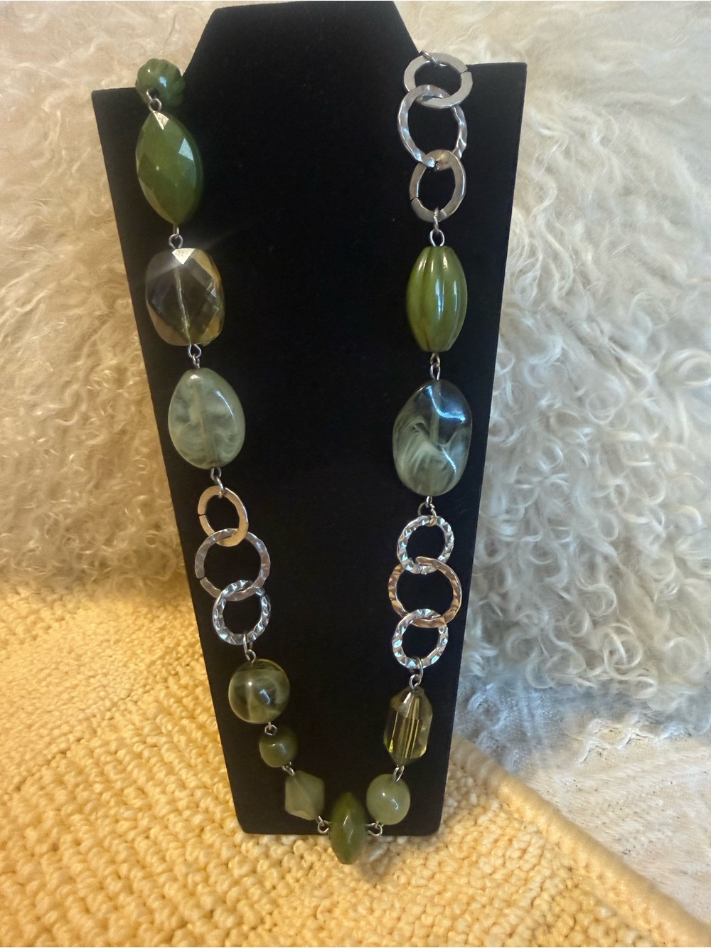 Olive Green Beaded Link Necklace - Women Jewelry